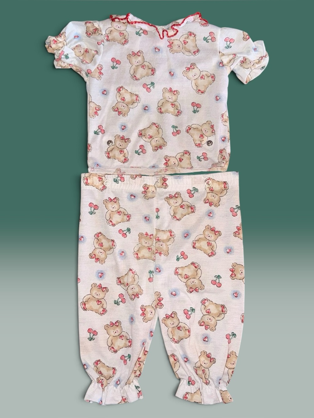 Vintage Carter's Teddy Bear & Cherries Two-Piece Top & Pants Set (9-12 Months)